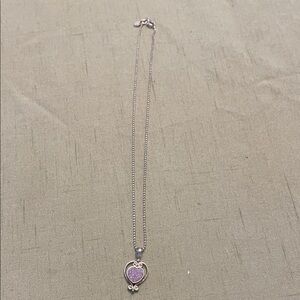 Silver Heart Pendant Necklace with Pink Enamel